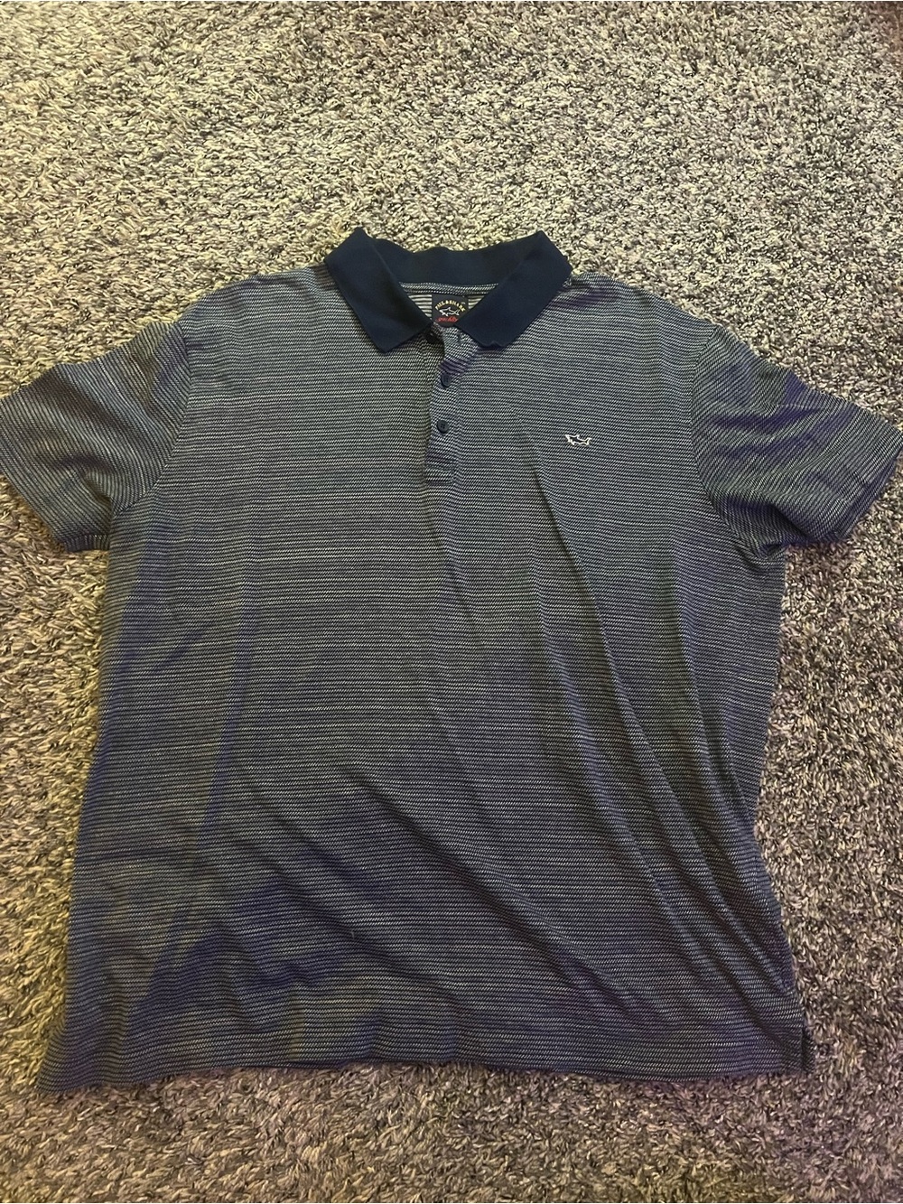 Paul & Shark Navy Micro-Striped Polo with Dark Contrast Collar